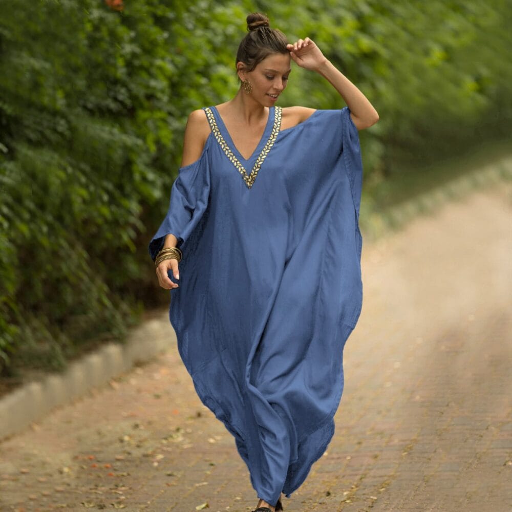 Robe paréo aux inspirations africaines bleu ciel